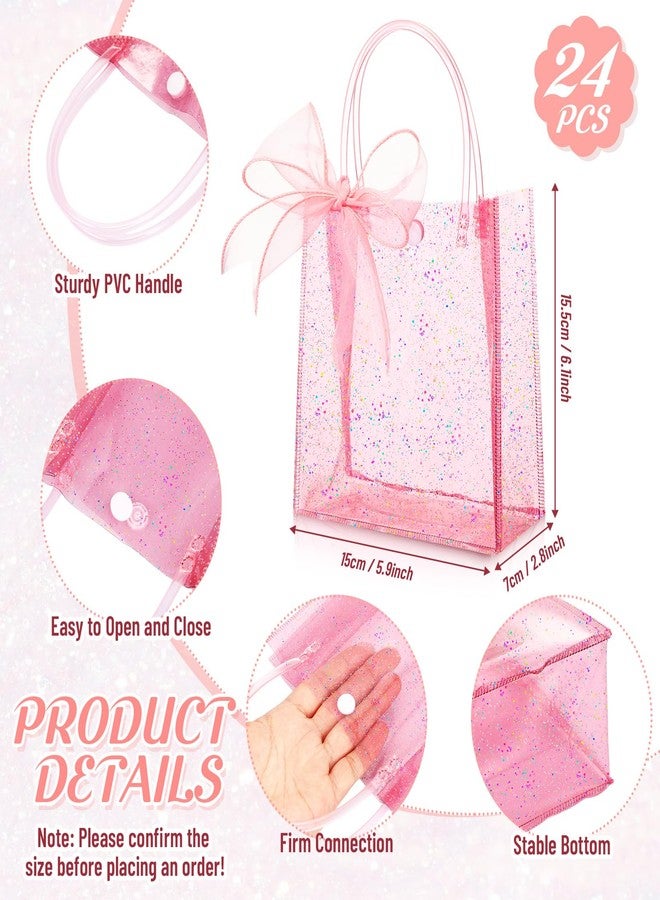 Sayglossy أكياس هدايا شفافة وردية اللون من Sayglossy، 24 قطعة، بمقابض، مقاس 6.1 × 5.9 × 2.8 بوصة، حقائب حمل شفافة لامعة مزينة بشرائط، أكياس تغليف هدايا قابلة لإعادة الاستخدام مصنوعة من مادة PVC، مثالية لحفلات استقبال المولود الجديد، وحفلات توديع العزوبية، وأعياد الميلاد. - Image 2